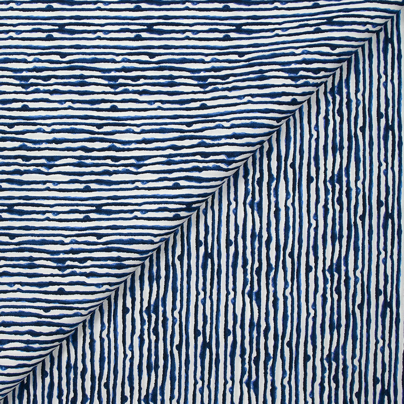 Popeline de coton imprimée rayures d'encre fond blanc