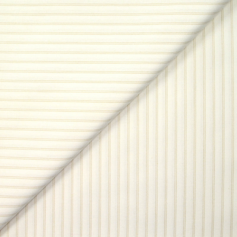 Popeline de coton rayée camel fond blanc