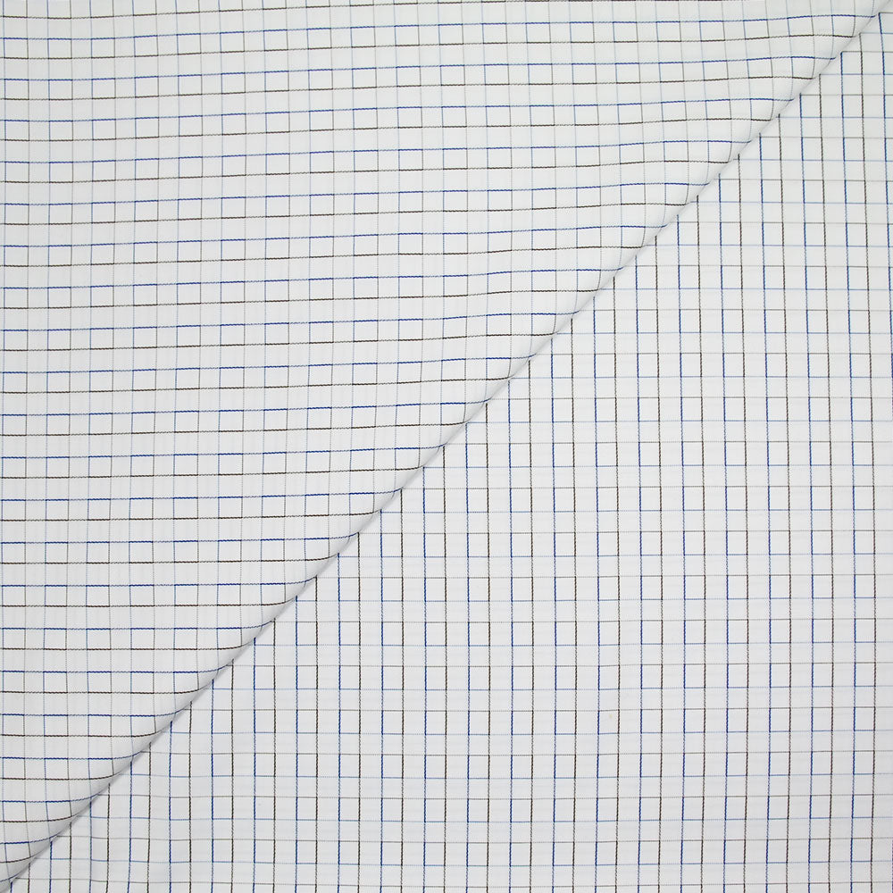 Popeline polycoton à petits carreaux fil marron et marine fond blanc ...