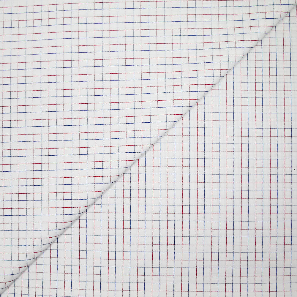 Popeline polycoton à petits carreaux fil rouge et bleu fond blanc – Les ...