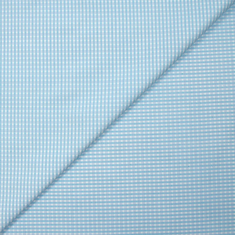 Popeline polycoton tissée-teinte à carreaux Adrien bleu et cyan fond b ...