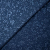 Satin 100% soie jacquard hirondelles et fleurs bleu marine