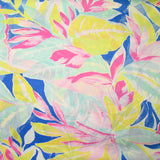 Satin de polyester imprimé feuille pastel fond jaune