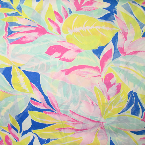 Satin de polyester imprimé feuille pastel fond jaune