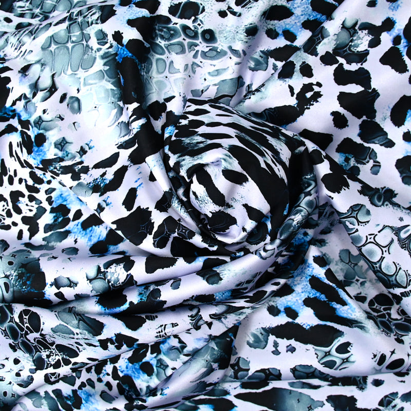 Blue reptile print polyester satin