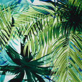 Satin de polyester jardin tropical bleu et vert