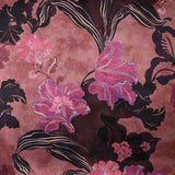 Satin de soie imprimé Milan fleurs magenta fond violet