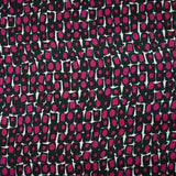 Satin de soie imprimé rétro pop magenta fond blanc