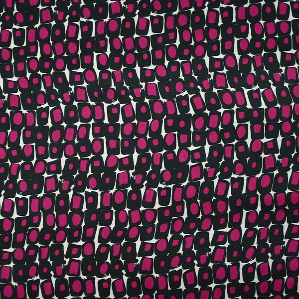 Satin de soie imprimé rétro pop magenta fond blanc
