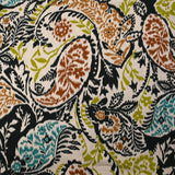 Satin de viscose imprimé cachemire flou turquoise et anis fond écru