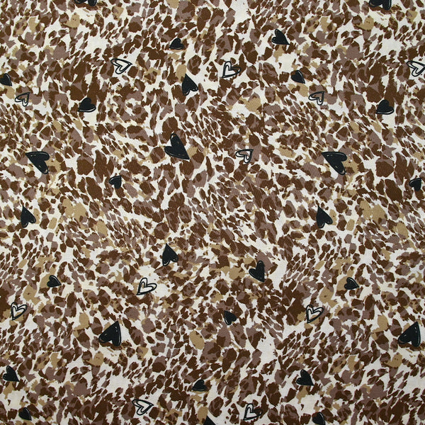 Satin de viscose imprimé graou et cœurs fond blanc