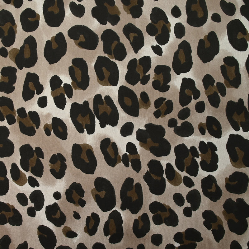 Satin de viscose imprimé léopard fond taupe et grège