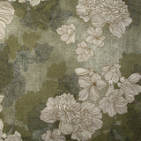 Satin de viscose imprimé ombre de fleurs fond vert-de-gris