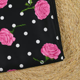 Satin duchesse imprimé roses et pois fond noir