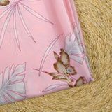 Satin polyester fin imprimé Hawaii fond rose