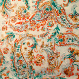 Satin polyester imprimé aquarelle cachemire fond écru