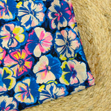 Satin polyester imprimé fleurs néon fond noir
