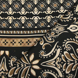 Satin polyester imprimé frise et baroque fond noir