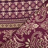 Satin polyester imprimé frise et baroque fond prune