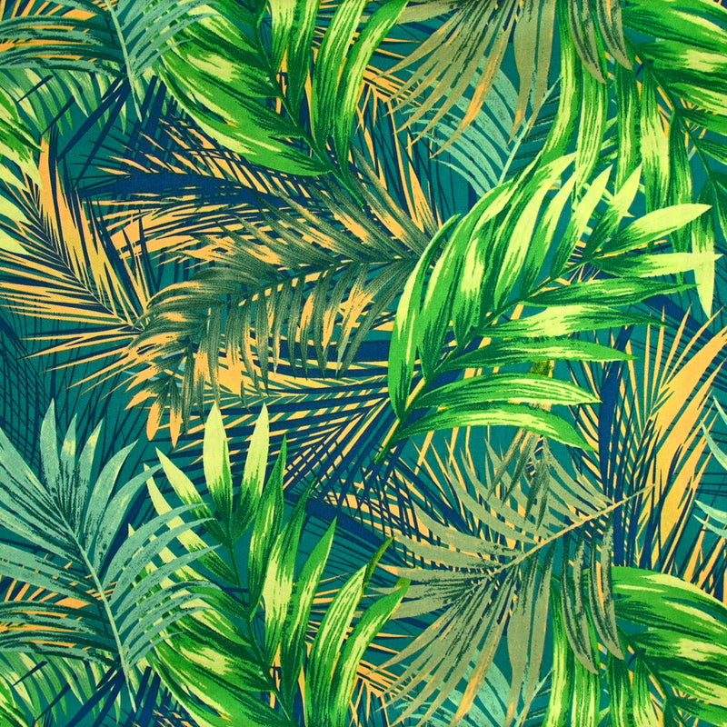 Satin polyester imprimé jungle vert