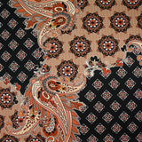 Satin polyester imprimé patchwork et cachemire marron fond noir