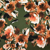 Satin polyester imprimé rose aquarelle orange fond kaki