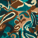 Satin polyester imprimé vibration de cachemire marron et bleu canard