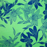 Satin polyviscose doupionné imprimé fleurs bicolore bleu fond vert