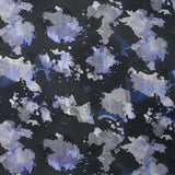 Sergé de coton imprimé vitalité bleu et gris fond noir