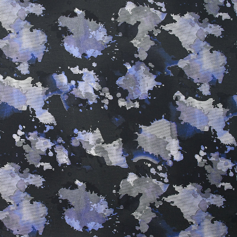 Sergé de coton imprimé vitalité bleu et gris fond noir
