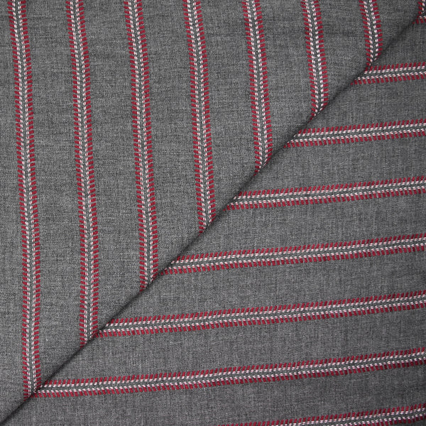 Sergé de viscose esprit chevron rouge fond gris anthracite