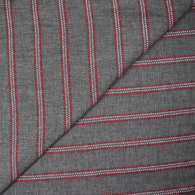 Sergé de viscose esprit chevron rouge fond gris anthracite
