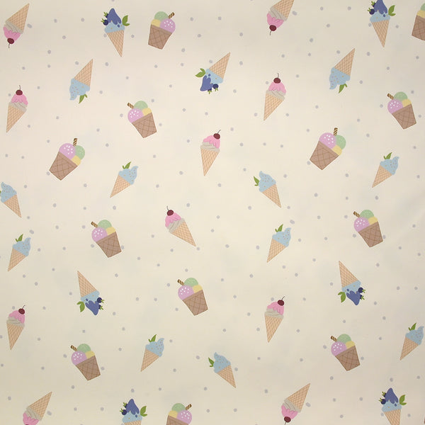 Tissu imperméable déperlant imprimé ice cream fond écru