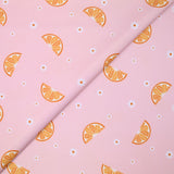 Tissu Maillot de bain recyclé UPF50 imprimé numérique clémentine fond rose