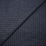 Tissu tailleur en laine mélangée rayure blanche fond gris anthracite moucheté bleu roi