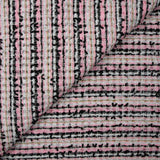 Tweed de polyester rayure doré, noir, blanc fond rose