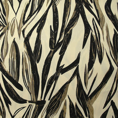 Twill de viscose imprimé feuillage taupe fond écru