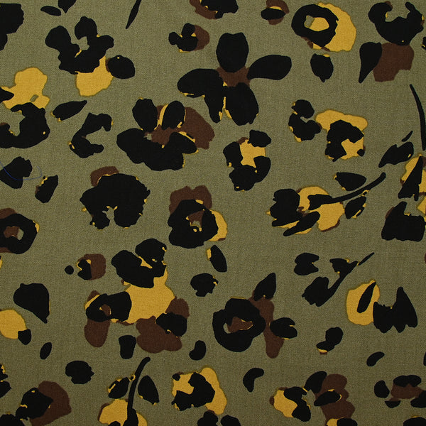 Twill de viscose imprimé graou sauvage fond kaki