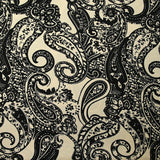 Twill de viscose imprimé ombre cachemire noir fond écru