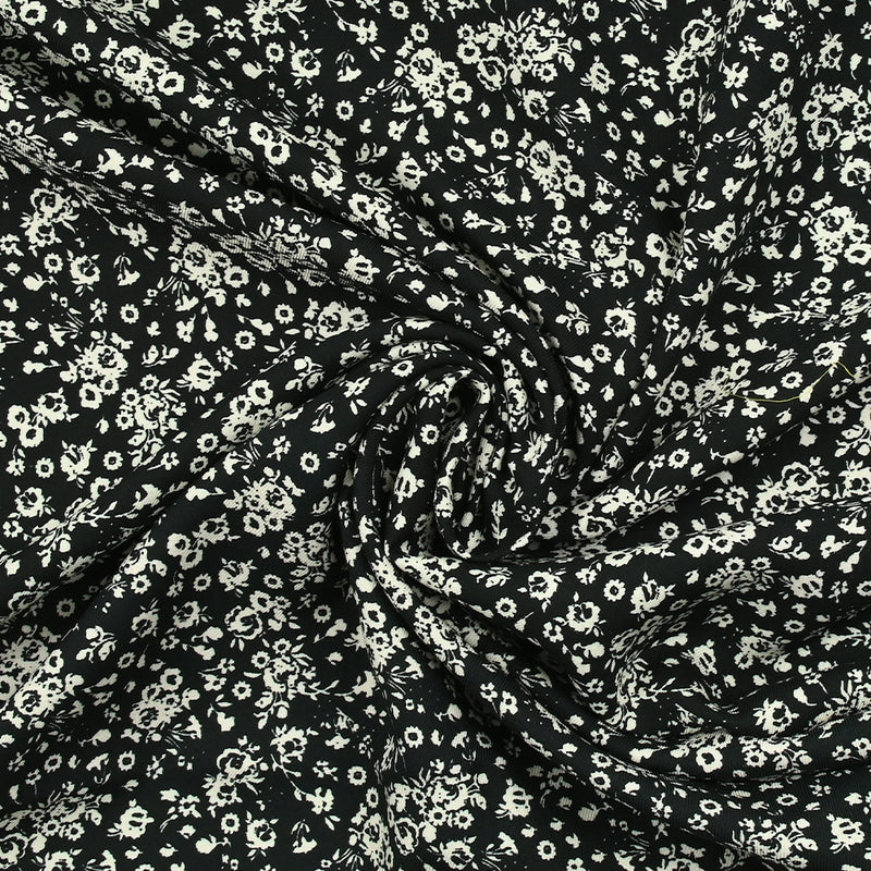 Viscose Twill Impreso Campeón de FleUrs ECRU Negro de fondo