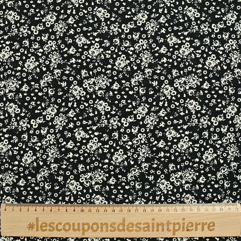 Viscose Twill Impreso Campeón de FleUrs ECRU Negro de fondo