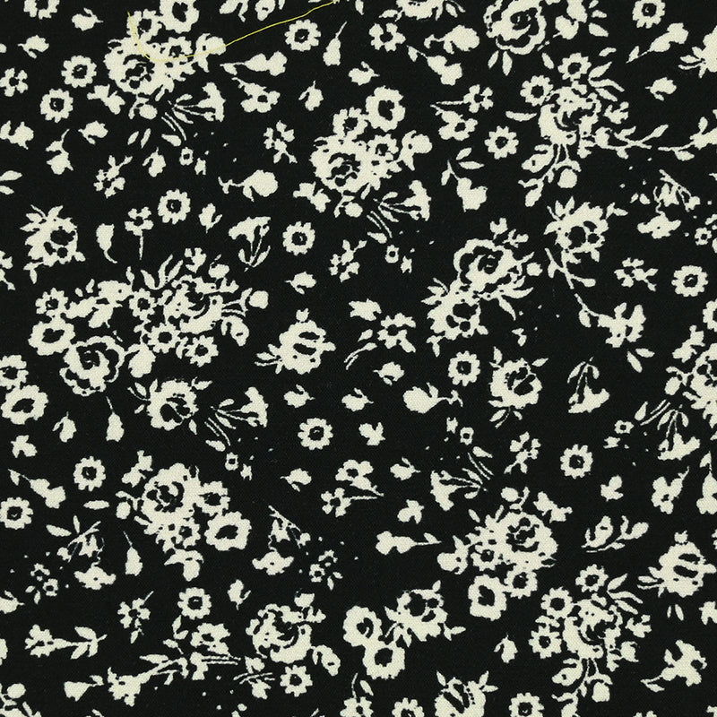 Viscose Twill Impreso Campeón de FleUrs ECRU Negro de fondo