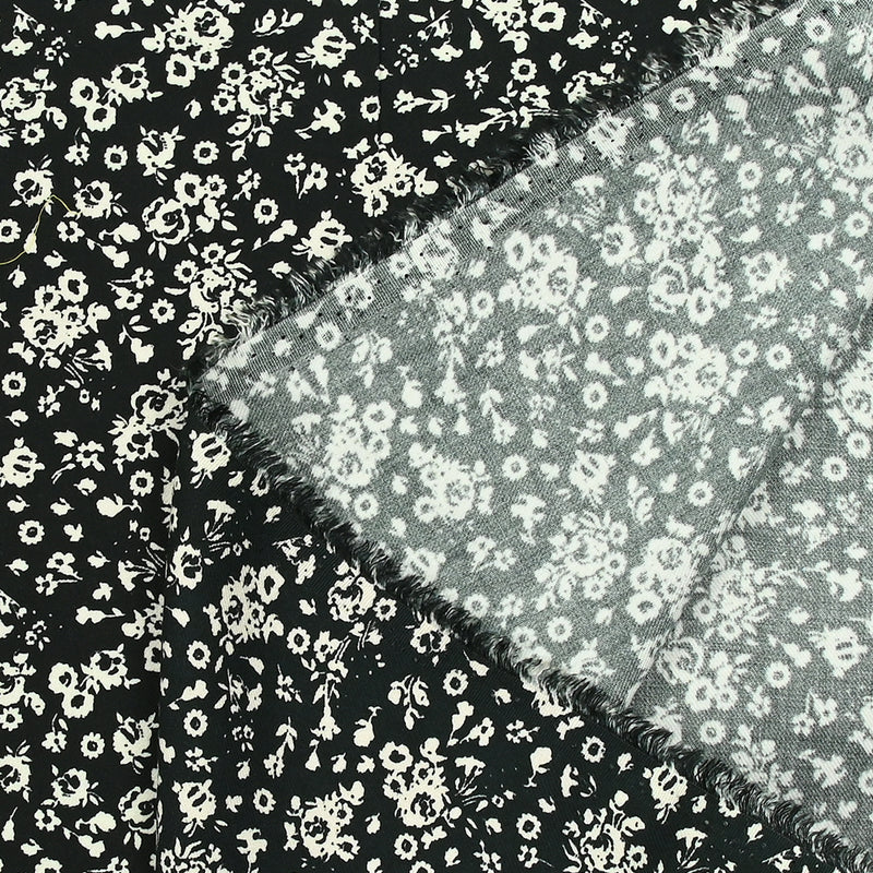 Viscose Twill Impreso Campeón de FleUrs ECRU Negro de fondo
