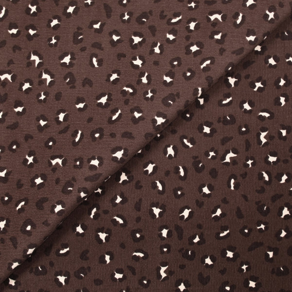 Velours de coton côtelé imprimé guépard fond marron