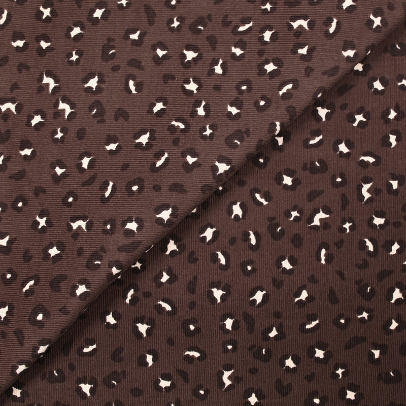Velours de coton côtelé imprimé guépard fond marron