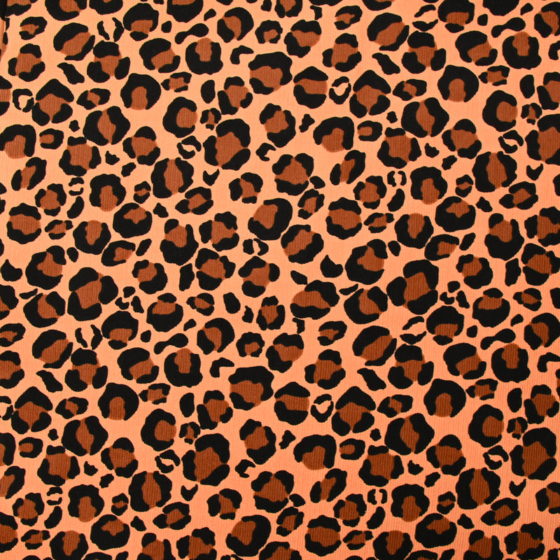 Velours de coton côtelé imprimé léopard fond camel
