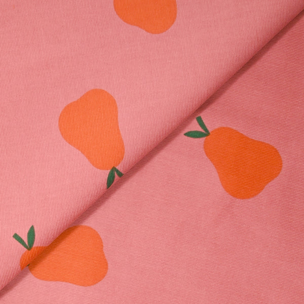 Velours de coton côtelé imprimé poire orange fond rose
