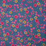 Velours de coton côtelé imprimé vent de fleurs fond bleu barbeau