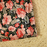 Velours de polyester Lurex imprimé rose et cachemire fond noir