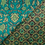 Velours matelassé double face block print et abstrait turquoise au mètre